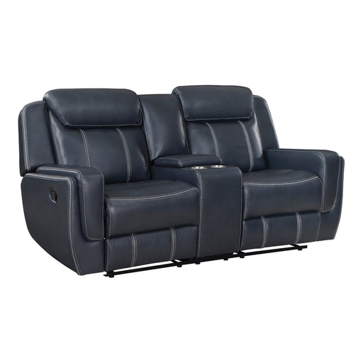 Littleton Double Reclining Loveseat with Center Console, Receptacles and USB Ports in Blue - 8516BU-2 - FAMSA Furniture (TX)