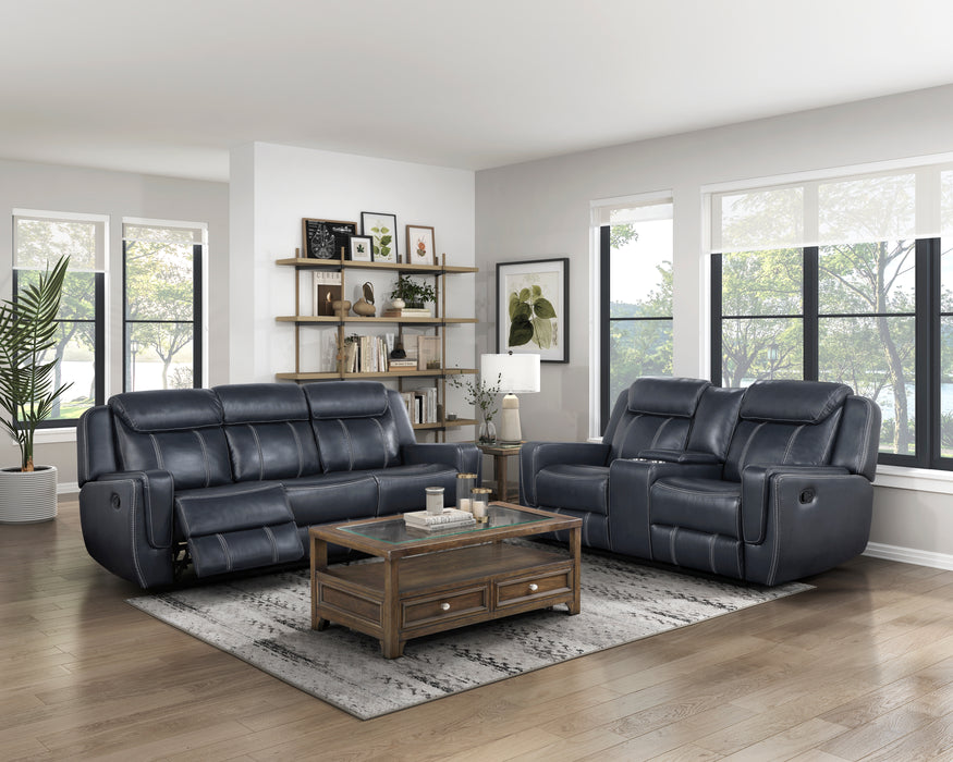 Littleton Double Reclining Loveseat with Center Console, Receptacles and USB Ports in Blue - 8516BU-2 - FAMSA Furniture (TX)