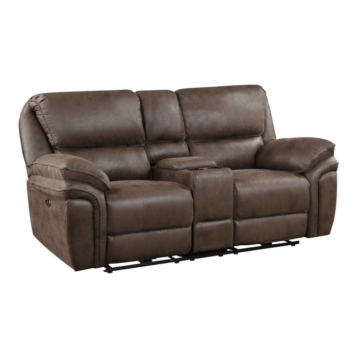 Proctor Power Double Reclining Loveseat with Center Console in Brown - 8517BRW-2PW - FAMSA Furniture (TX)