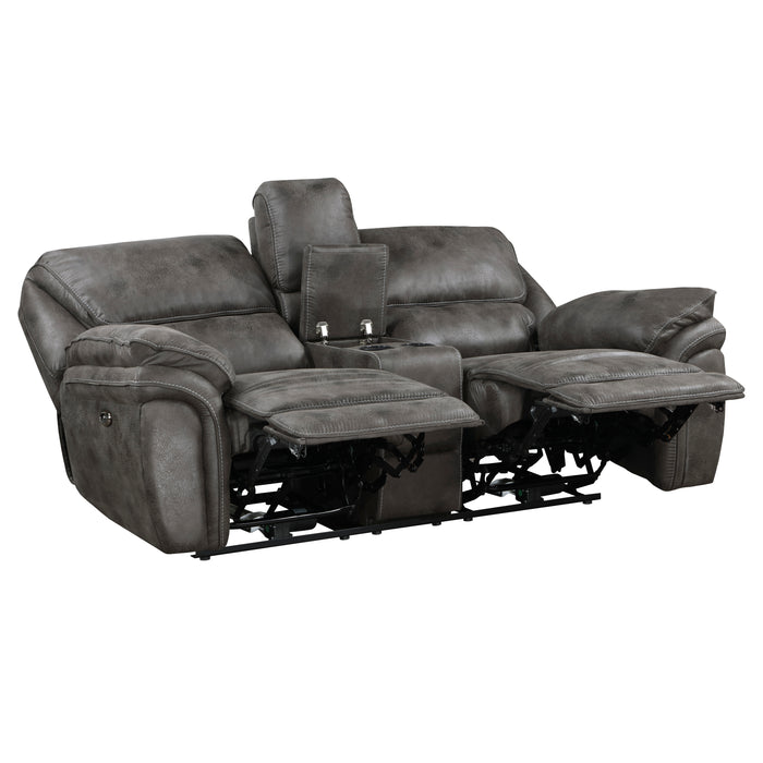 Proctor Power Double Reclining Loveseat with Center Console in Gray - 8517GRY-2PW - FAMSA Furniture (TX)