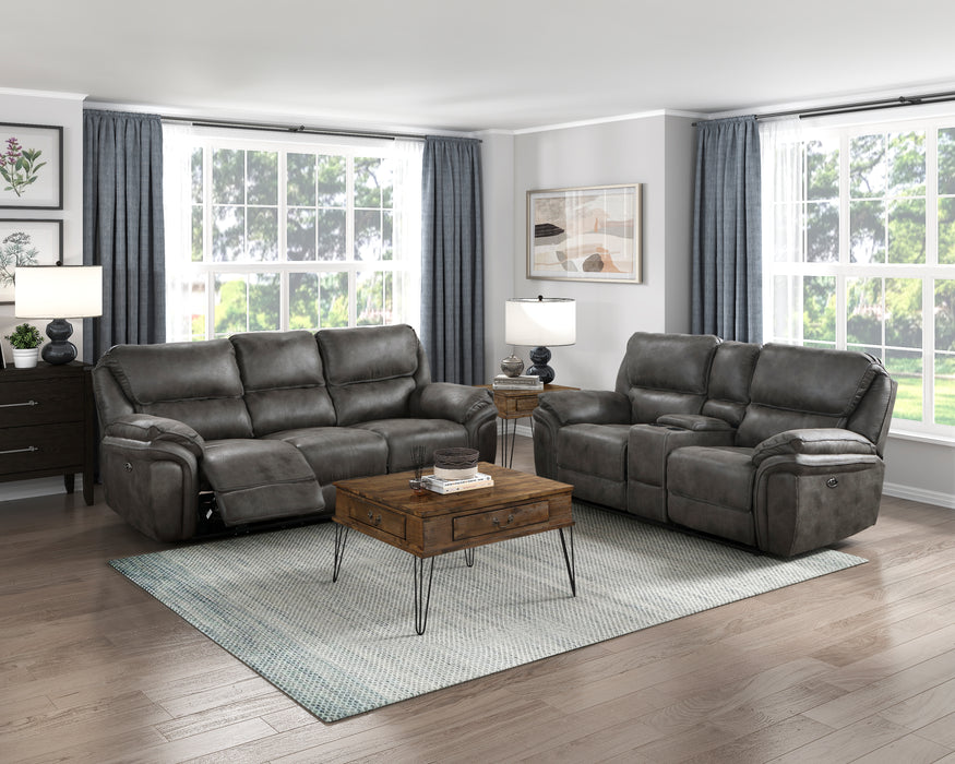Proctor Power Double Reclining Loveseat with Center Console in Gray - 8517GRY-2PW - FAMSA Furniture (TX)
