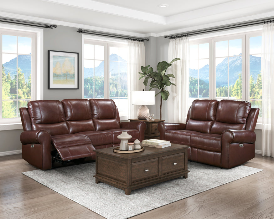 Mccall Power Double Reclining Sofa with Power Headrests and Charging Ports in Brown - 8546BR-3PWH - FAMSA Furniture (TX)