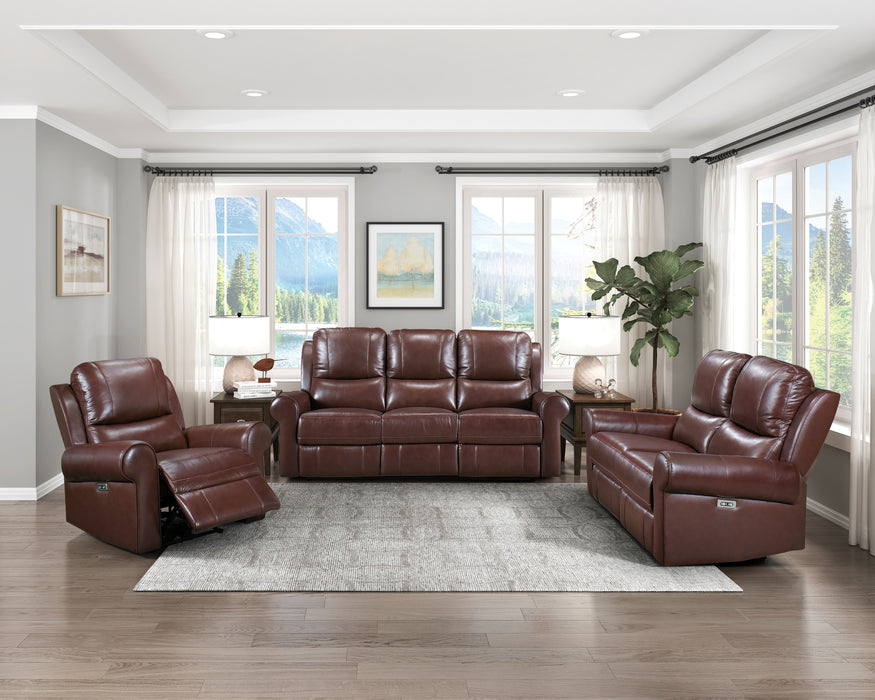 Mccall Power Double Reclining Loveseat with Power Headrests and Charging Ports in Brown - 8546BR-2PWH - FAMSA Furniture (TX)