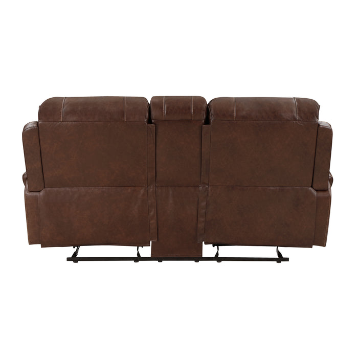 Newnan Double Glider Reclining Loveseat with Center Console, Receptacles and USB Ports in Brown - 8549BRW-2 - FAMSA Furniture (TX)