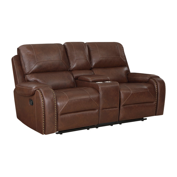 Newnan Double Glider Reclining Loveseat with Center Console, Receptacles and USB Ports in Brown - 8549BRW-2 - FAMSA Furniture (TX)