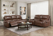 Newnan Double Glider Reclining Loveseat with Center Console, Receptacles and USB Ports in Brown - 8549BRW-2 - FAMSA Furniture (TX)