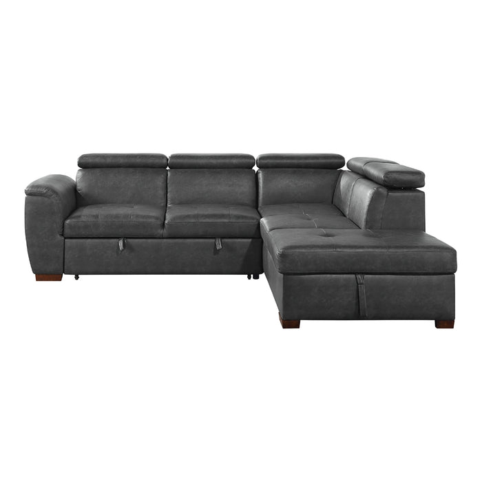 Barre 2-Piece Sectional with Pull-out Bed and Right Chaise with Hidden Storage, Adjustable Headrests in Gray - 8567GY*SC - FAMSA Furniture (TX)
