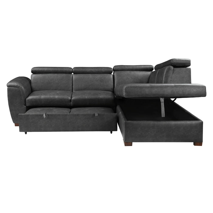 Barre 2-Piece Sectional with Pull-out Bed and Right Chaise with Hidden Storage, Adjustable Headrests in Gray - 8567GY*SC - FAMSA Furniture (TX)