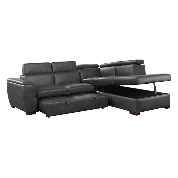 Barre 2-Piece Sectional with Pull-out Bed and Right Chaise with Hidden Storage, Adjustable Headrests in Gray - 8567GY*SC - FAMSA Furniture (TX)