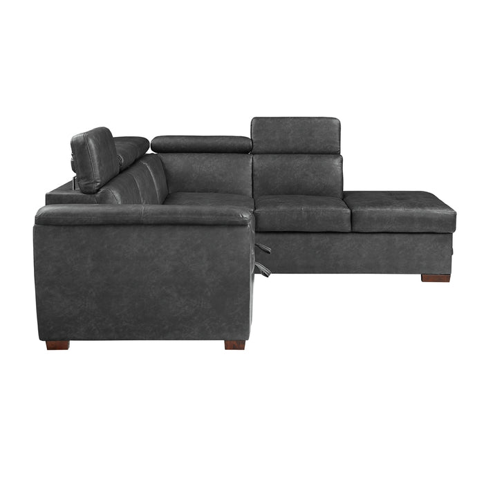 Barre 2-Piece Sectional with Pull-out Bed and Right Chaise with Hidden Storage, Adjustable Headrests in Gray - 8567GY*SC - FAMSA Furniture (TX)