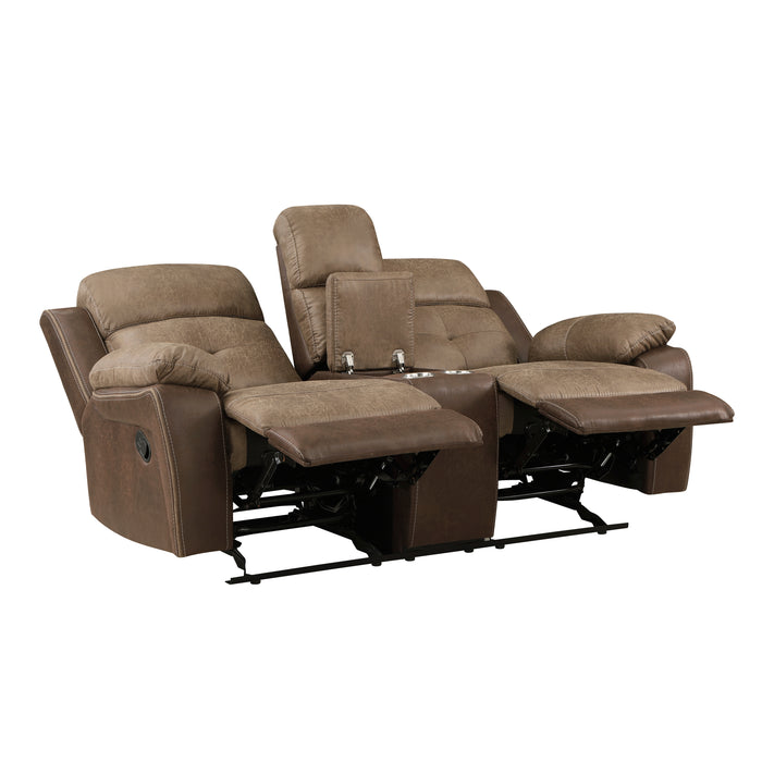 Glendale Double Glider Reclining Loveseat with Center Console in Brown - 8599BR-2 - FAMSA Furniture (TX)