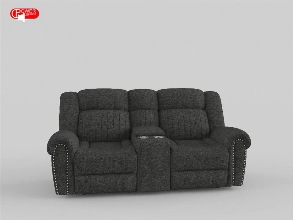 Brennen Power Double Reclining Loveseat with Center Console in Gray - 9204CC-2PW - FAMSA Furniture (TX)