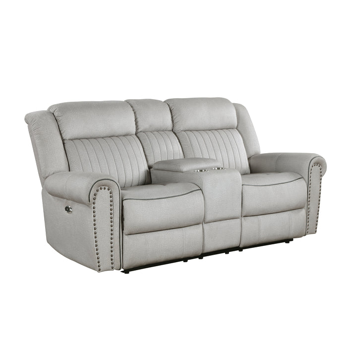 Brennen Power Double Reclining Loveseat with Center Console in Gray - 9204MT-2PW - FAMSA Furniture (TX)