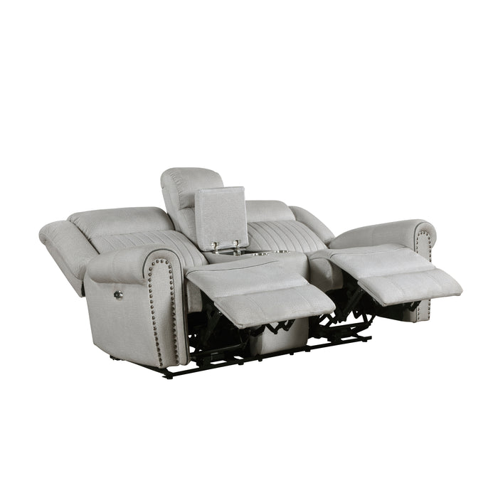 Brennen Power Double Reclining Loveseat with Center Console in Gray - 9204MT-2PW - FAMSA Furniture (TX)
