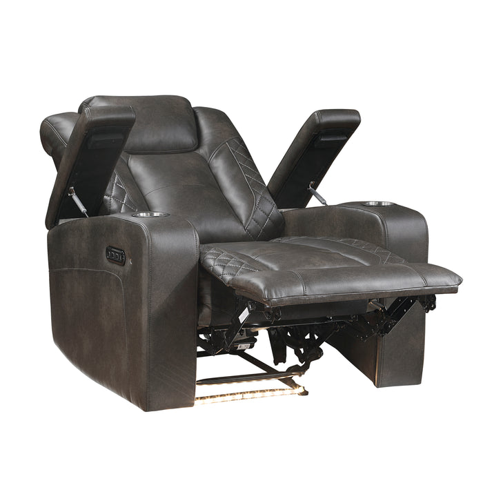 Tabor Power Reclining Chair with Power Headrest and Storage Arms, Cup Holders in Brown/Gray - 9211BRG-1PWH - FAMSA Furniture (TX)