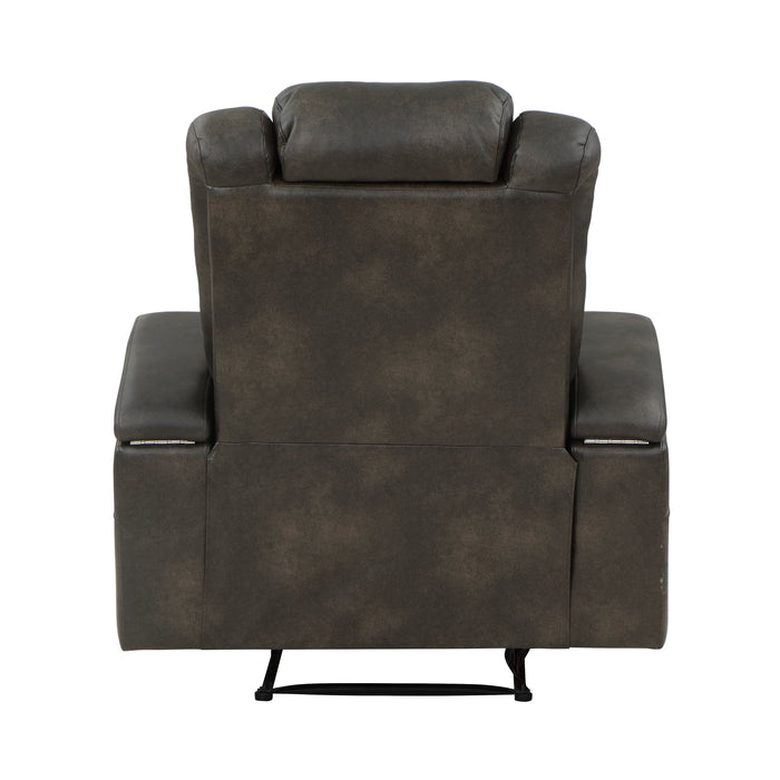 Tabor Power Reclining Chair with Power Headrest and Storage Arms, Cup Holders in Brown/Gray - 9211BRG-1PWH - FAMSA Furniture (TX)