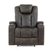 Tabor Power Reclining Chair with Power Headrest and Storage Arms, Cup Holders in Brown/Gray - 9211BRG-1PWH - FAMSA Furniture (TX)