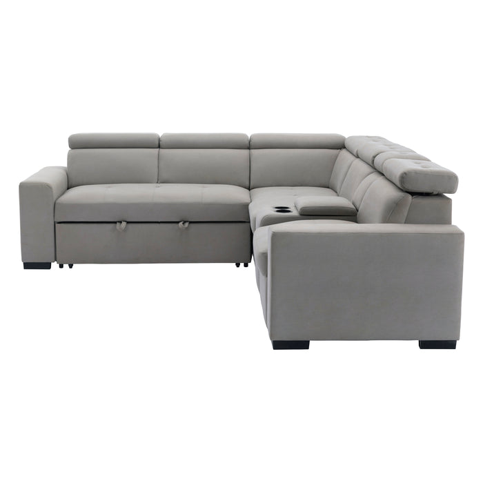 Farrah 3-Piece Sectional with Adjustable Headrests, Pull-out Bed and Console in Gray - 9219GY*SC - FAMSA Furniture (TX)