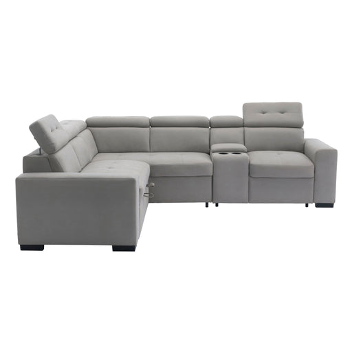 Farrah 3-Piece Sectional with Adjustable Headrests, Pull-out Bed and Console in Gray - 9219GY*SC - FAMSA Furniture (TX)