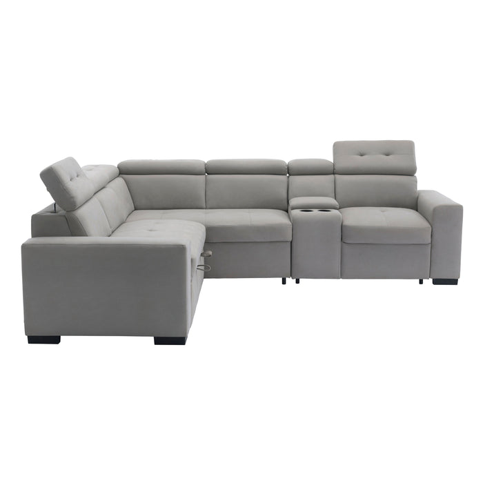Farrah 3-Piece Sectional with Adjustable Headrests, Pull-out Bed and Console in Gray - 9219GY*SC - FAMSA Furniture (TX)