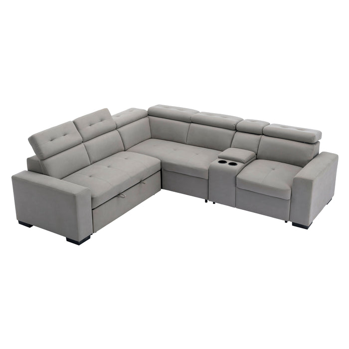 Farrah 3-Piece Sectional with Adjustable Headrests, Pull-out Bed and Console in Gray - 9219GY*SC - FAMSA Furniture (TX)