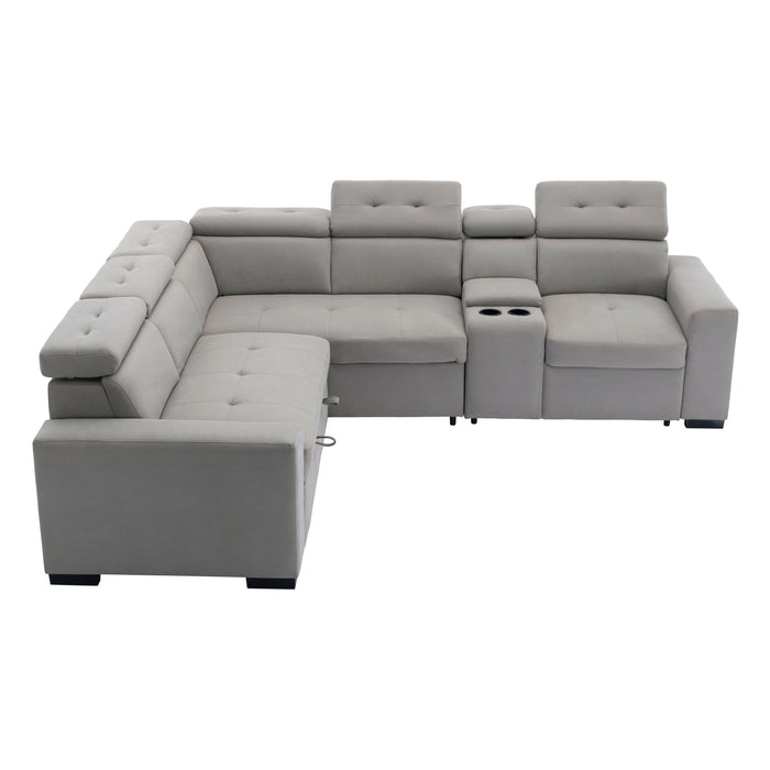 Farrah 3-Piece Sectional with Adjustable Headrests, Pull-out Bed and Console in Gray - 9219GY*SC - FAMSA Furniture (TX)