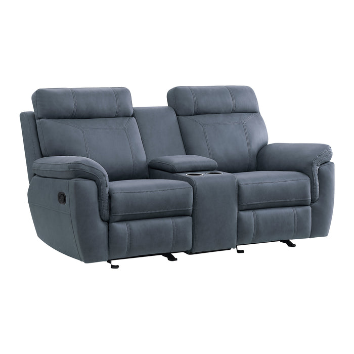 Clifton Double Glider Reclining Loveseat with Center Console in Blue - 9301BUE-2 - FAMSA Furniture (TX)