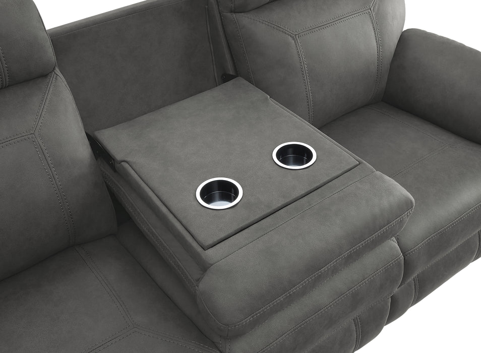 Clifton Double Reclining Sofa with Center Drop-Down Cup Holders in Gray - 9301GRY-3 - FAMSA Furniture (TX)