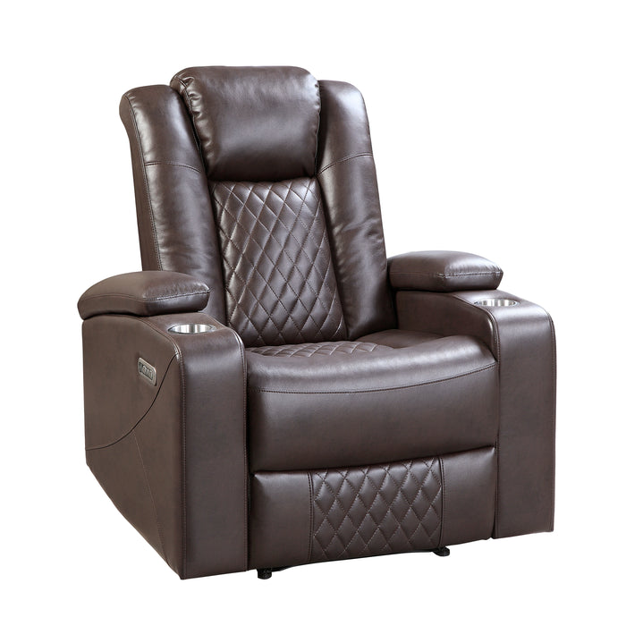 Caelan Power Reclining Chair with Power Headrest, Cup holders and Storage Arms in Brown - 9366DB-1PWH - FAMSA Furniture (TX)