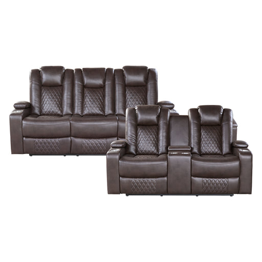 Caelan 2pc Set: Sofa, Love (Power) in Brown - 9366DB*2PWH - FAMSA Furniture (TX)