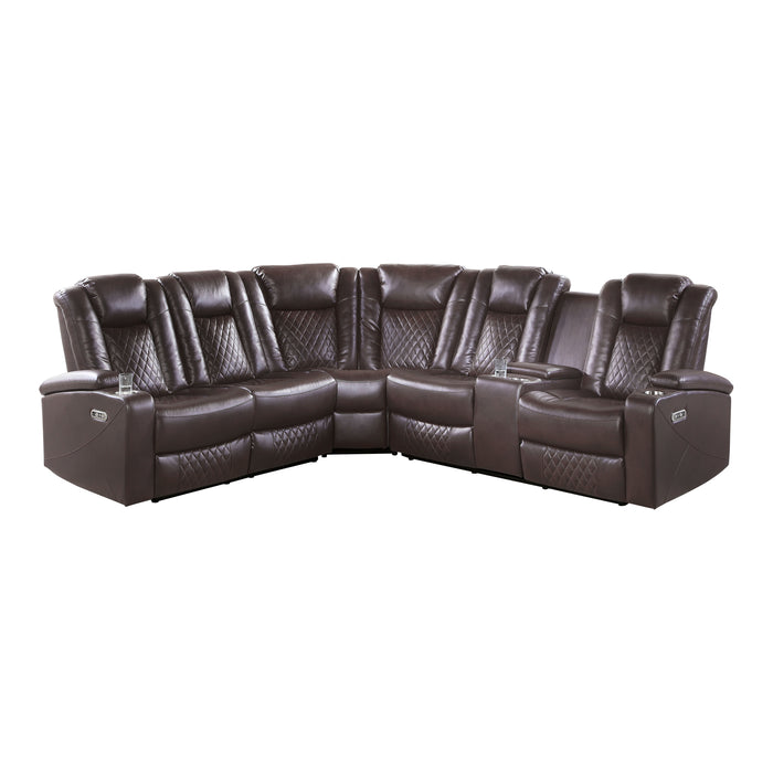 Caelan 3-Piece Power Reclining Sectional with Drop-Down Cup Holders, Reading Lights, Console, Storage Arms with Cup holders in Brown - 9366DB*SC - FAMSA Furniture (TX)