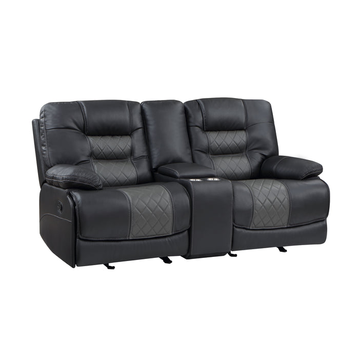 Fabian Double Glider Reclining Loveseat with Center Console, Receptacles and USB Ports in Gray - 9388GRY-2 - FAMSA Furniture (TX)