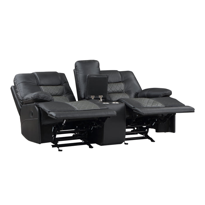 Fabian Double Glider Reclining Loveseat with Center Console, Receptacles and USB Ports in Gray - 9388GRY-2 - FAMSA Furniture (TX)