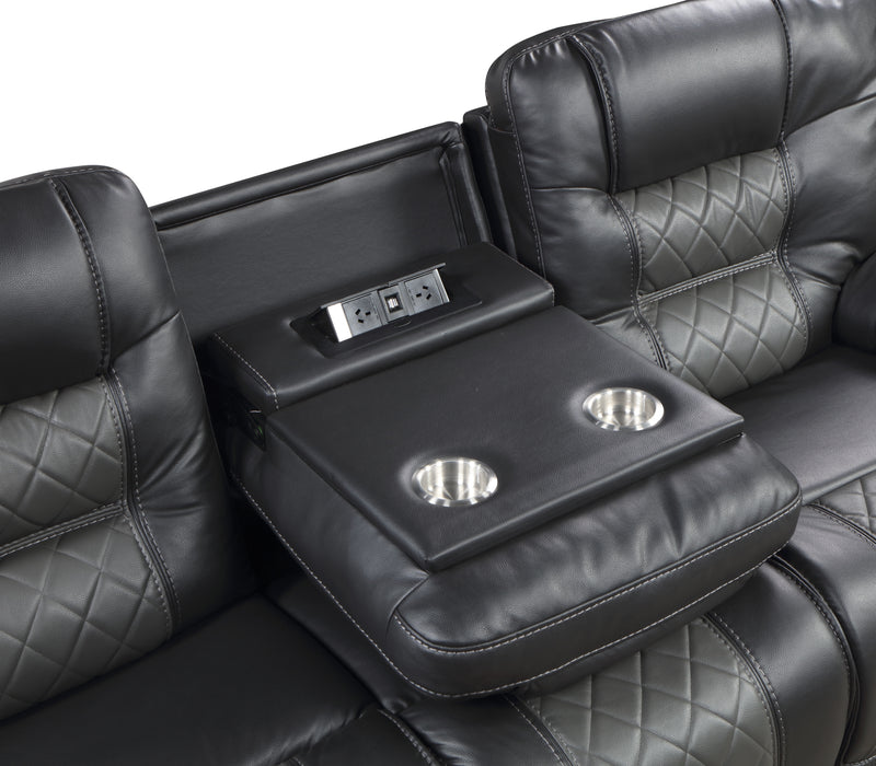 Fabian Double Reclining Sofa with Center Drop-Down Cup Holders, Receptacles and USB Ports in Gray - 9388GRY-3 - FAMSA Furniture (TX)