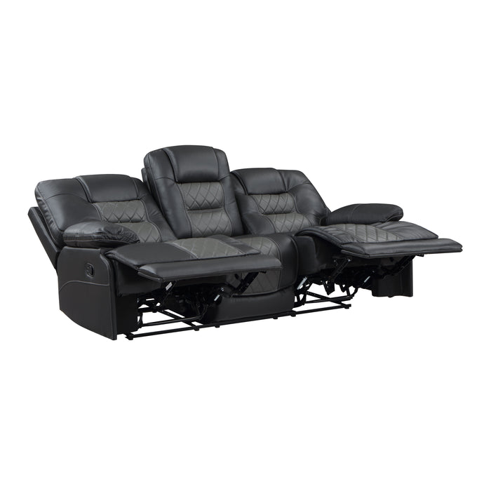 Fabian Double Reclining Sofa with Center Drop-Down Cup Holders, Receptacles and USB Ports in Gray - 9388GRY-3 - FAMSA Furniture (TX)