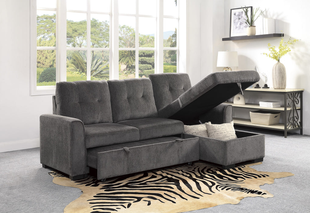 Carolina 2-Piece Reversible Sectional with Pull-out Bed and Hidden Storage in Gray - 9402DGY*SC - FAMSA Furniture (TX)