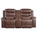 Putnam Power Double Reclining Loveseat with Center Console, Receptacles and USB Ports in Brown - 9405BR-2PW - FAMSA Furniture (TX)