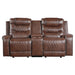 Putnam Double Glider Reclining Loveseat with Center Console, Receptacles and USB Port in Brown - 9405BR-2 - FAMSA Furniture (TX)