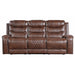 Putnam Double Reclining Sofa with Center Drop-Down Cup Holders, Receptacles and USB Ports in Brown - 9405BR-3 - FAMSA Furniture (TX)