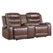 Putnam Power Double Reclining Loveseat with Center Console, Receptacles and USB Ports in Brown - 9405BR-2PW - FAMSA Furniture (TX)