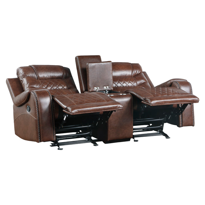 Putnam Double Glider Reclining Loveseat with Center Console, Receptacles and USB Port in Brown - 9405BR-2 - FAMSA Furniture (TX)