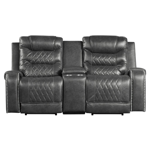 Putnam Power Double Reclining Loveseat with Center Console, Receptacles and USB Ports in Gray - 9405GY-2PW - FAMSA Furniture (TX)