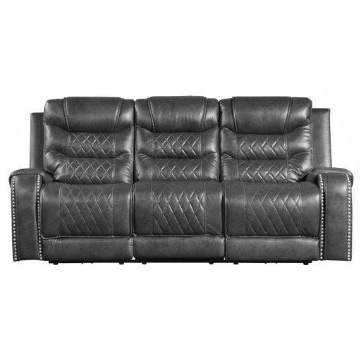 Putnam Power Double Reclining Sofa with Center Drop-Down Cup Holders, Receptacles and USB Ports in Gray - 9405GY-3PW - FAMSA Furniture (TX)