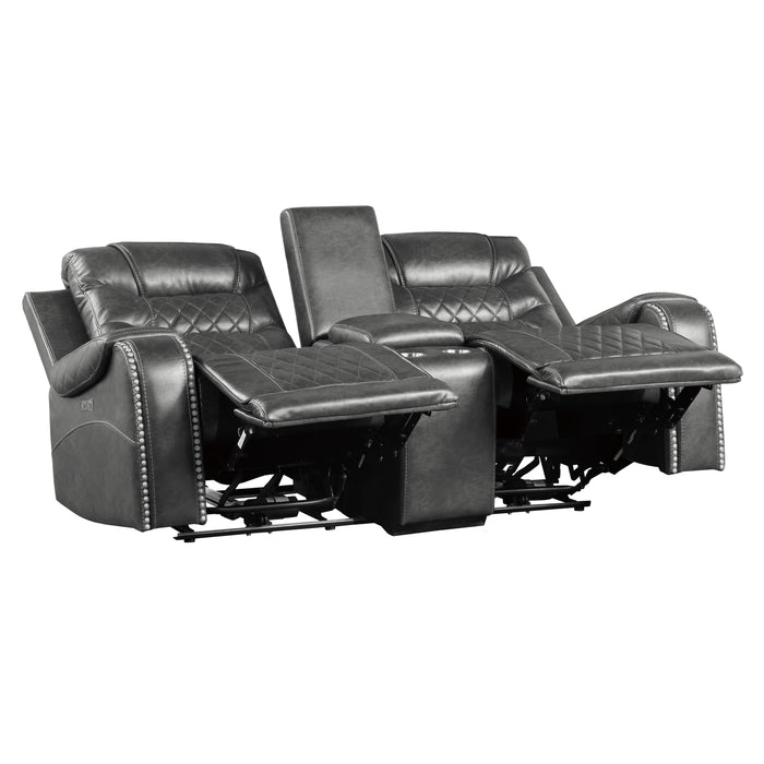 Putnam Power Double Reclining Loveseat with Center Console, Receptacles and USB Ports in Gray - 9405GY-2PW - FAMSA Furniture (TX)