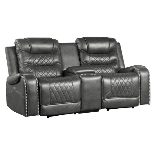 Putnam Power Double Reclining Loveseat with Center Console, Receptacles and USB Ports in Gray - 9405GY-2PW - FAMSA Furniture (TX)