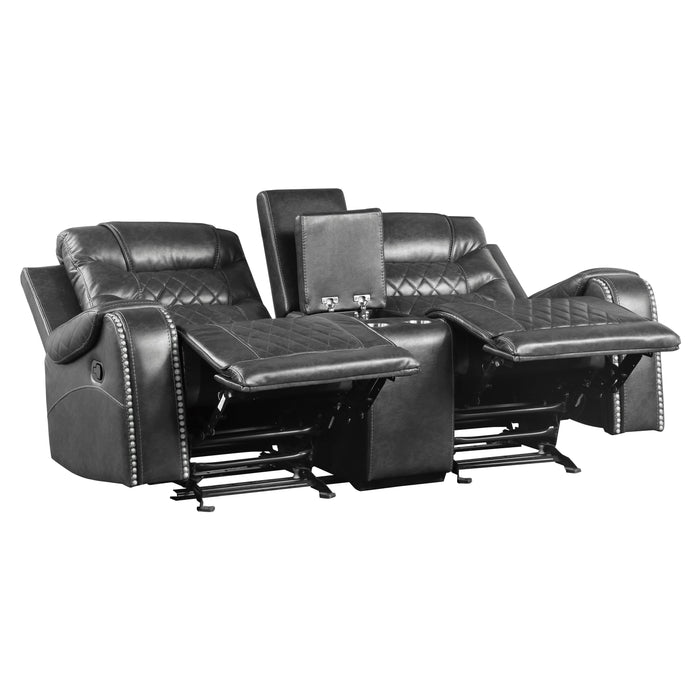 Putnam Double Glider Reclining Loveseat with Center Console, Receptacles and USB Port in Gray - 9405GY-2 - FAMSA Furniture (TX)