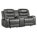 Putnam Double Glider Reclining Loveseat with Center Console, Receptacles and USB Port in Gray - 9405GY-2 - FAMSA Furniture (TX)