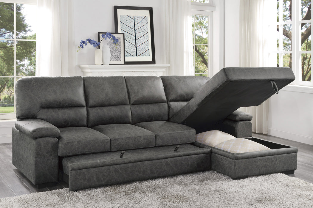 Michigan 2-Piece Sectional with Pull-out Bed and Right Chaise with Hidden Storage in Gray - 9407DG*2RC3L - FAMSA Furniture (TX)