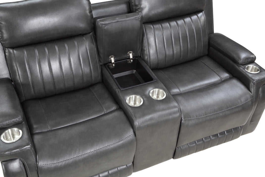 Broomfield Double Reclining Loveseat with Center Console in Gray - 9456DG-2 - FAMSA Furniture (TX)