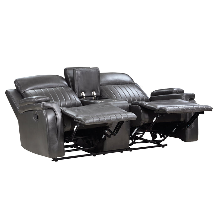 Broomfield Double Reclining Loveseat with Center Console in Gray - 9456DG-2 - FAMSA Furniture (TX)